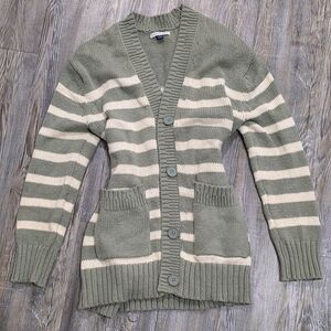 American Eagle Outfitters Olive and Cream Striped Cardigan